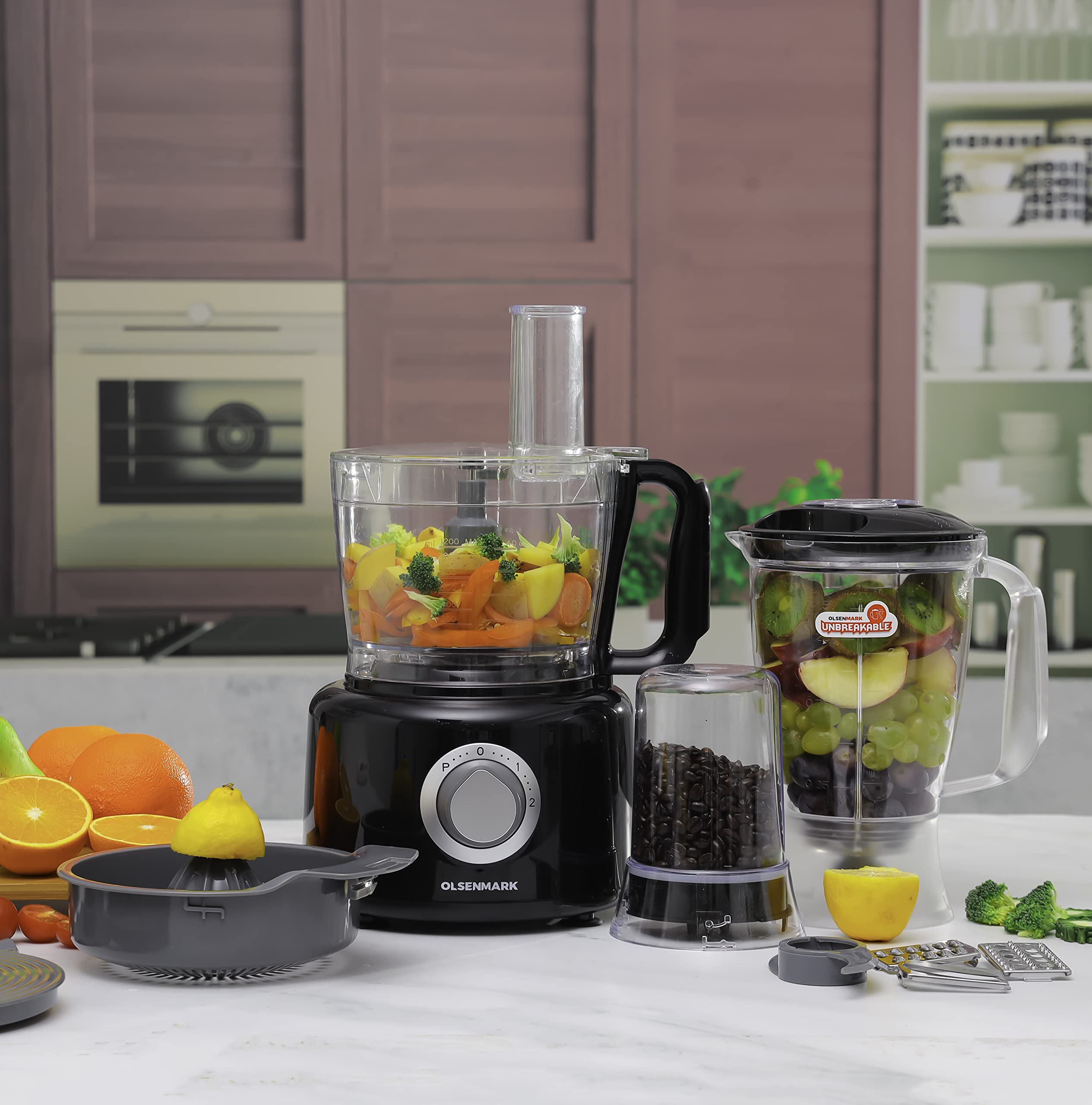 Olsenmark 10 in 1 Food Processor, 1.5L Unbreakable PC Jar, 2 Speed Settings with Pulse Function 10 Attachments Overheat Protection & Double Safety Lock BS Plug, multi color اولسين مارك محضر طعام 10 في 1، وعاء من البولي كربونات غير قابل للكسر سعة 1.5 لتر Olsenmark 10 in 1 Food Processor, 1.5L Unbreakable PC Jar, 2 Speed Settings with Pulse Function 10 Attachments Overheat Protection & Double Safety Lock BS Plug, multi color اولسين مارك محضر طعام 10 في 1، وعاء من البولي كربونات غير قابل للكسر سعة 1.5 لتر